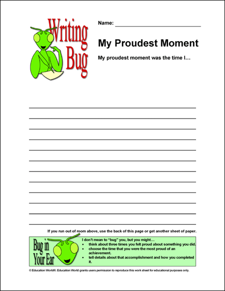 education world writing bug my proudest moment printable pdf i proudest accomplishment mean