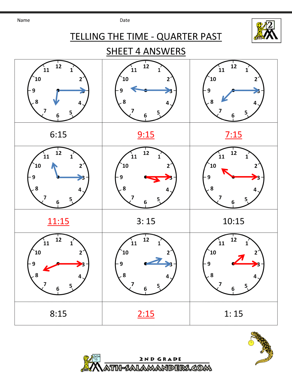 time worksheets for kids Quarter To Times School Time