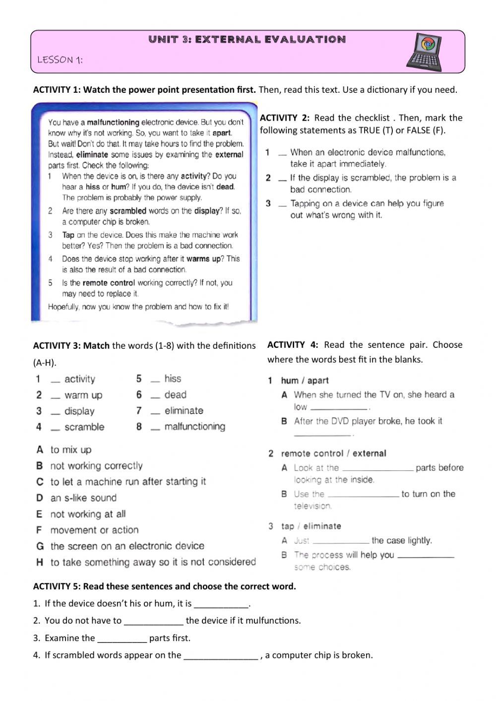 Electronics - Interactive worksheet | Reading comprehension, Worksheets