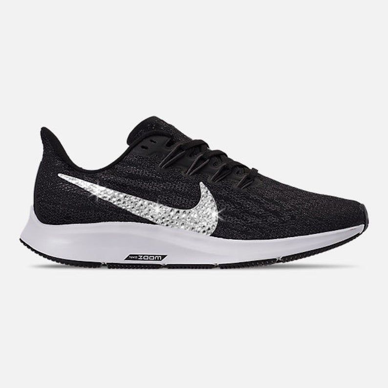 Swarovski Womens Nike Air Zoom Pegasus 36 Black White Sneakers Blinged Out With Clear Swarovski Crystal In 2020 Nike Zoom Pegasus Nike Air Zoom Pegasus Nike Air Zoom