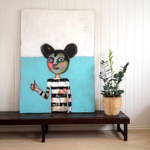 Norwegian artist: kari anne marstein mickey mouse art large painting ... Stort akrylmaleri