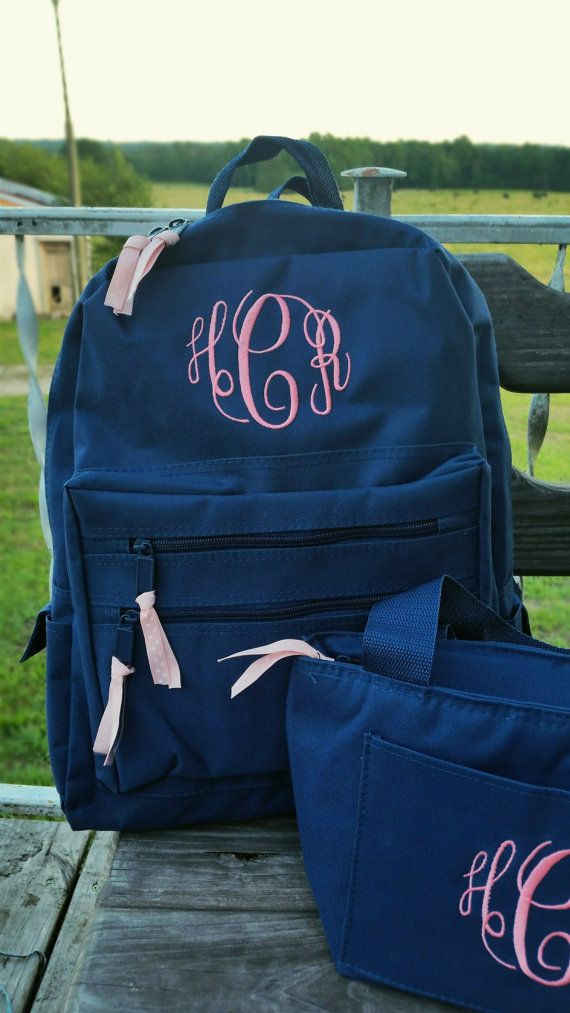monogrammed backpack and lunchbox