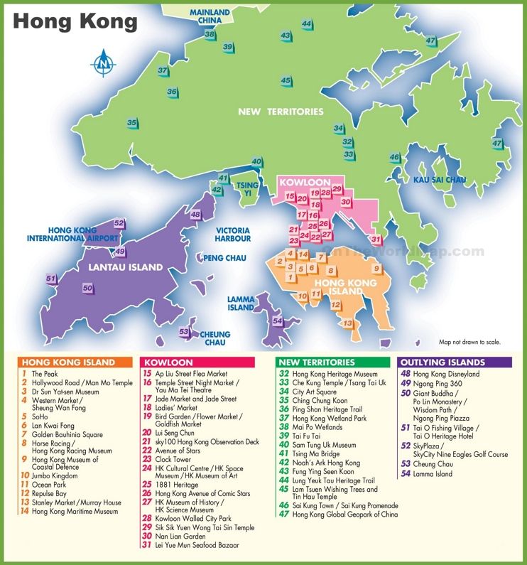 Map of Hong Kong with sightseeings | Hong kong travel guide, Hong kong