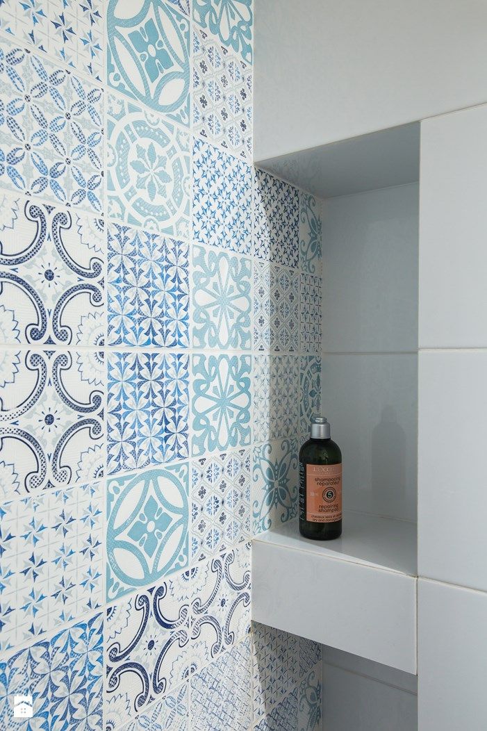 Łazienka styl Skandynawski - zdjęcie od EG projekt - Łazienka - Styl Skandynawski - EG projekt Malaga, Curtains, Shower, Bathroom, Prints, Rain Shower Heads, Washroom, Blinds, Full Bath