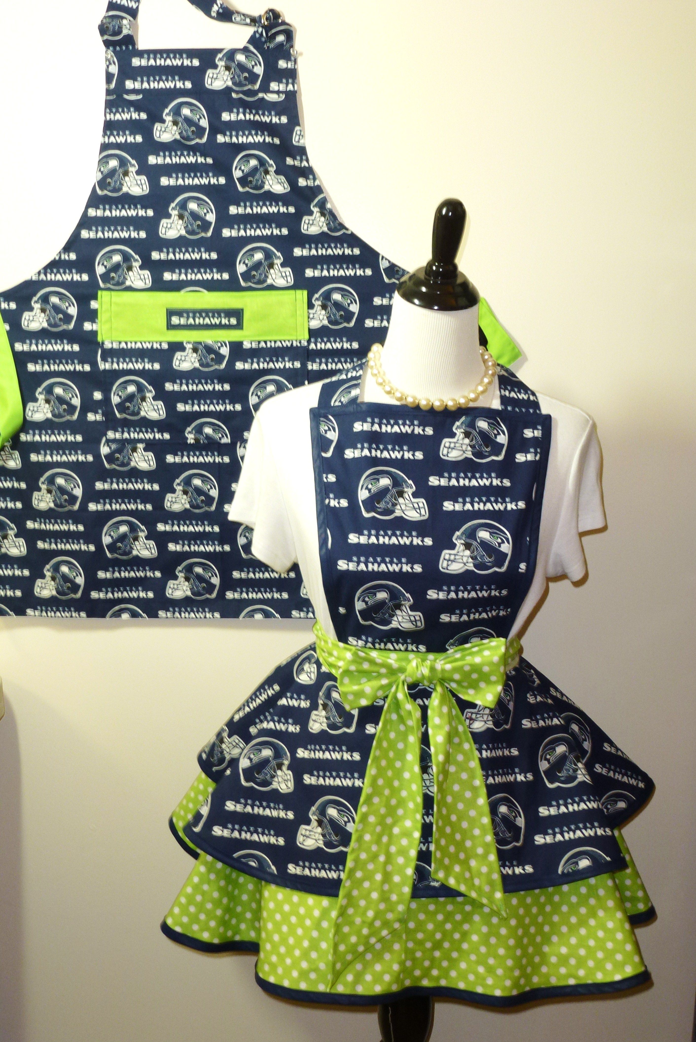 Seattle Seahawks His & Hers Apron Set, Seahawks Football Apron, Aprons, Game Day from Needles Knots n Bows