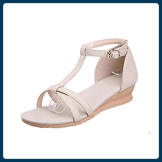 Dayiss Elegant Damen Sommer Schuhe Leder Mit Keilabsatz T Straps Sandalen Sandalettn 36 Fusslange230mm Beige Sandalen Mit Absatz Schuhe Damen Sommer Sandalen