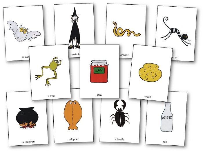 Imagier de l'album "Meg and Mog" | Jeux a imprimer, Livre drole