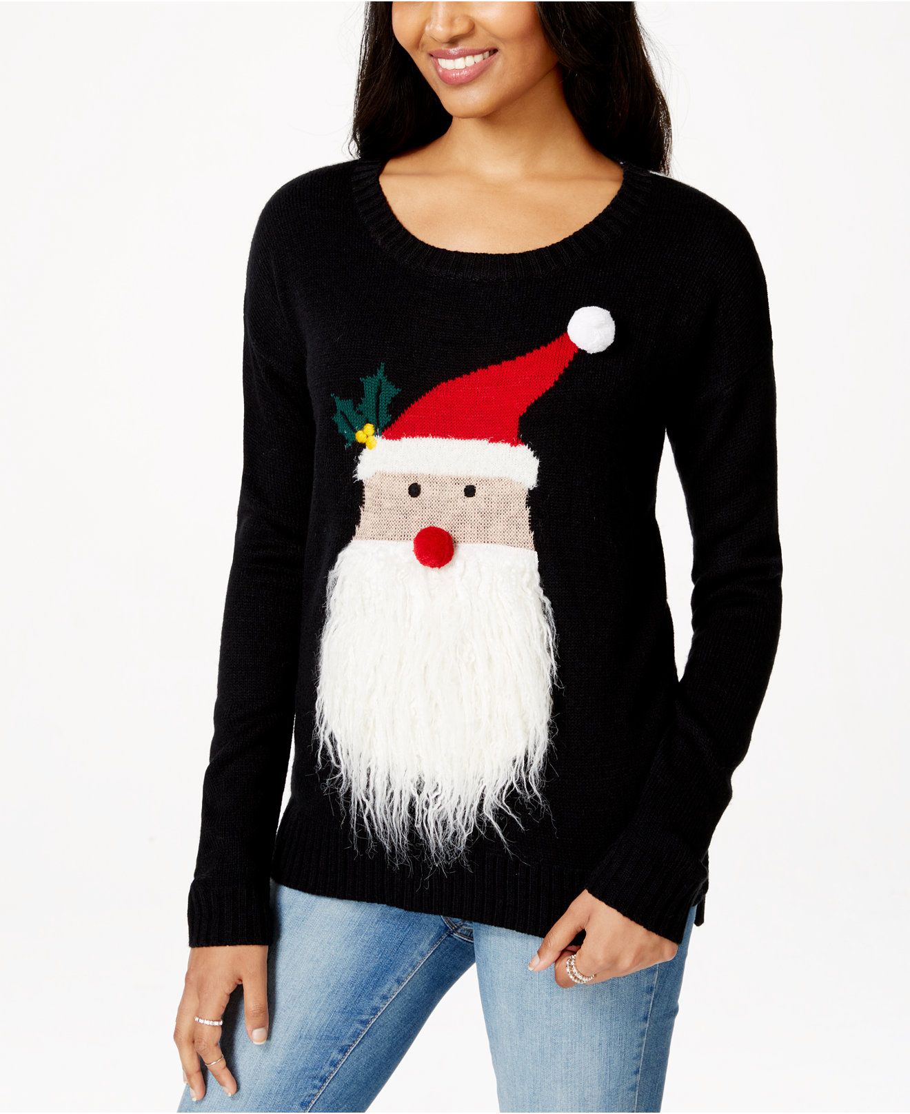 It's Our Time Juniors' Santa Claus Holiday Sweater Juniors Sweaters Ugly Christmas Sweaters Macys