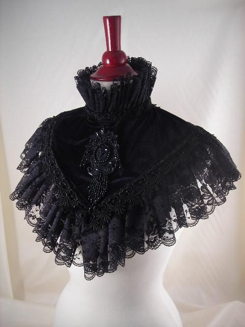 Victorian Gothic History Steampunk Pirate Lolita Velvet Lace-Up Collar Capelet