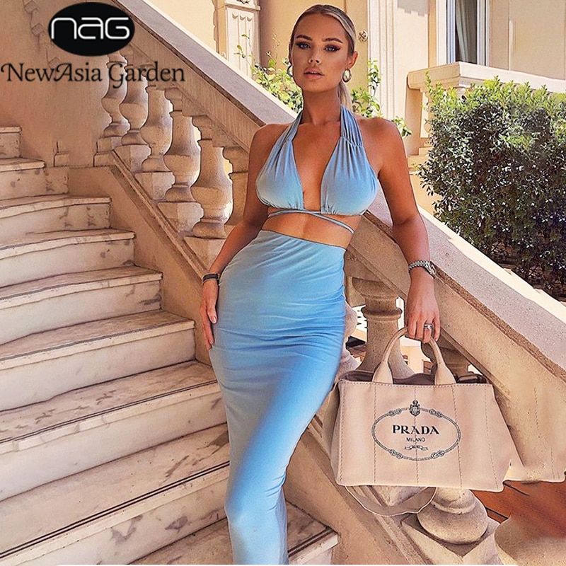 Long Crop Top, Sexy Crop Top, Crop Tops, Knitted Loungewear, Loungewear Set, High Waist Long Skirt, Long Skirts, Short Dresses, Backless Crop Top