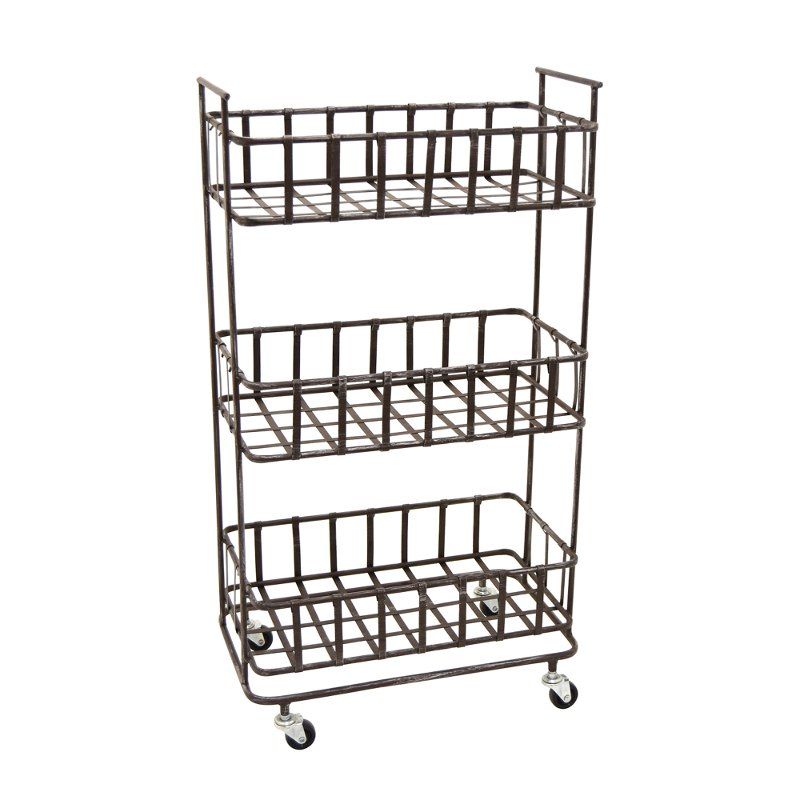 Rust Tone Metal 3 Basket Storage Rack On Wheels Metal Storage Racks Metal Shelving Units Metal Shelves