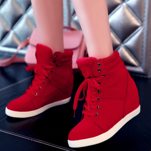 Womens Platform Wedge Heel Ankle Boots Shoes Sneakers Fashion Canvas Sz New Womens Platform Wedge Heel Ankle Boots Shoes Sneakers Fashion Canvas Sz New