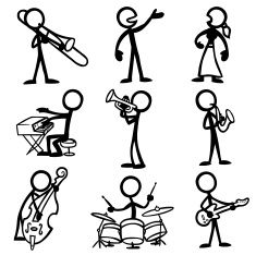 stick figure people jazz musicians vector art illustration