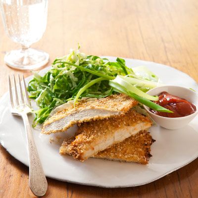 Crispy Sesame-Panko Chicken Panko Chicken, Fried Chicken, New Chicken Recipes, Chicken Ideas, Yummy Dinners, Easy Meals, Food Dishes, Main Dishes, Tasty Dishes
