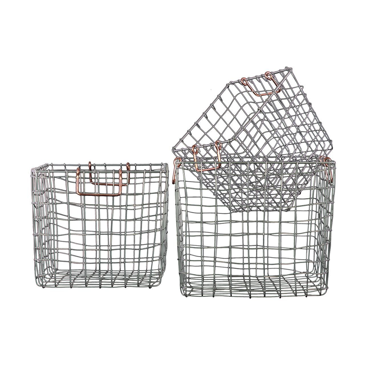 urban trends collection urban trends collection silver finish metal wire square nesting baskets with two handles set of urban trends collection urban trends collection silver finish metal wire square nesting baskets with two handles set of