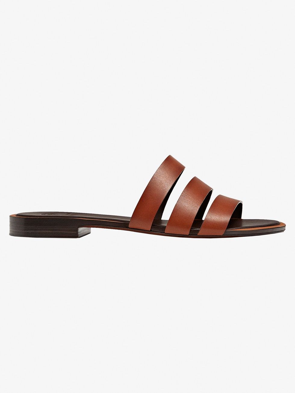 Tan leather flat slides