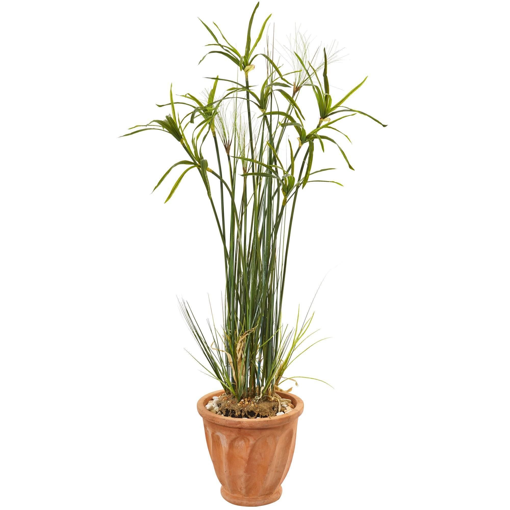 46 Papyrus Artificial Plant In Terracotta Planter Artificial Plants Artificial Foliage Terracotta Planter
