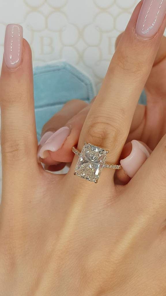 6.30 Carats Radiant Cut Cathedral Hidden Halo Micr 6.30 Carats Radiant Cut Cathedral Hidden Halo Micr