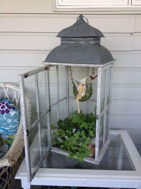 Recycled items terrarium garden