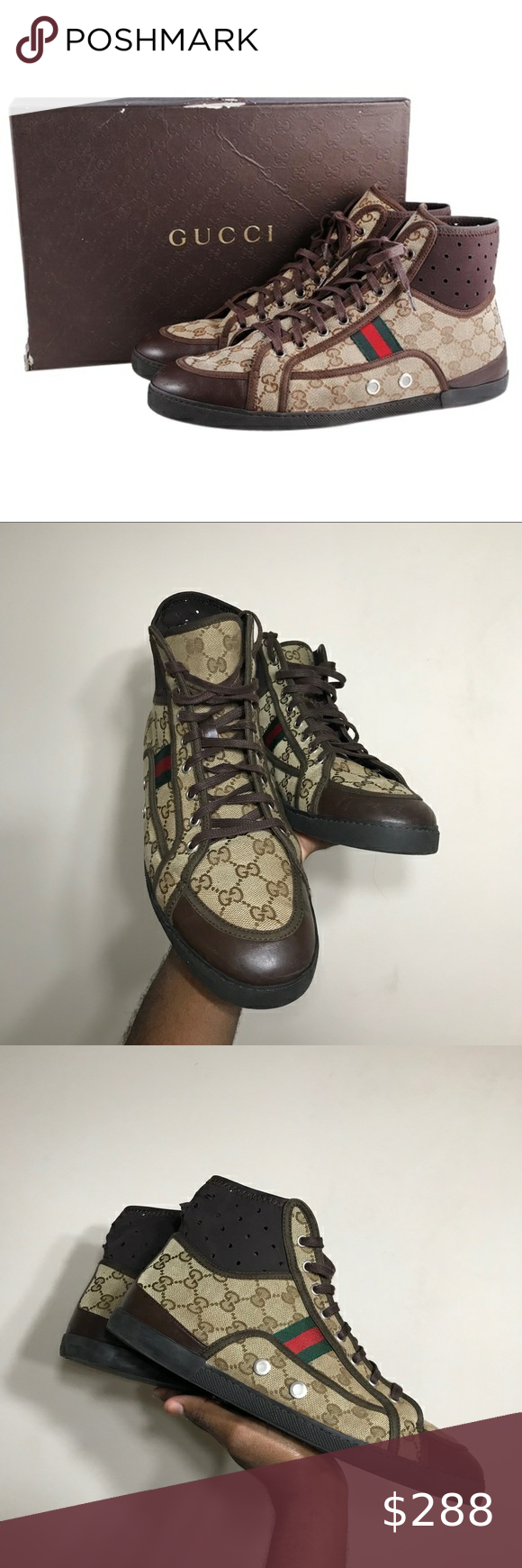 Gucci Brown Monogram Hi Top Sneakers Gucci Brown Monogram Hi Top Sneakers