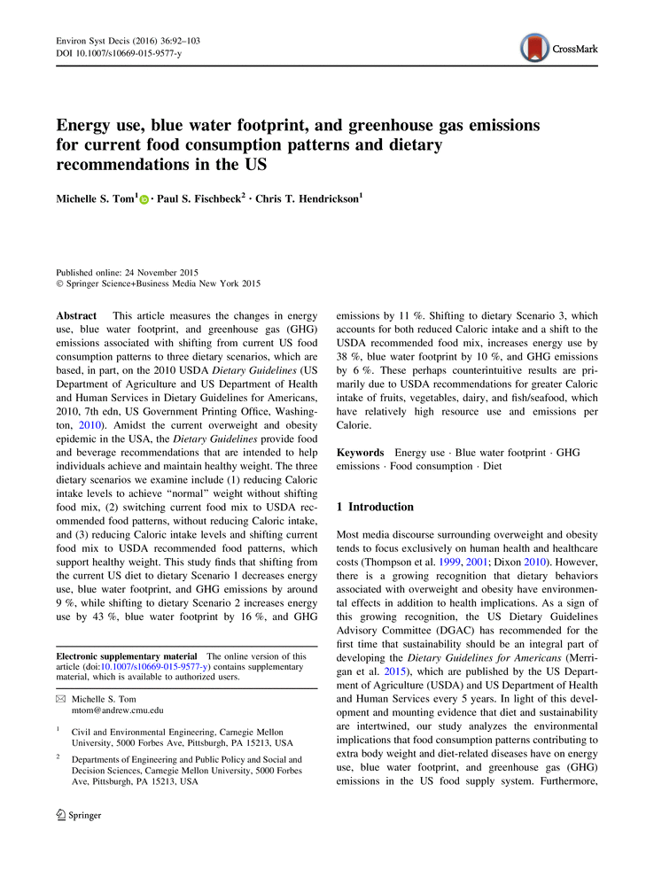 Energy use, blue water footprint, and greenhouse gas