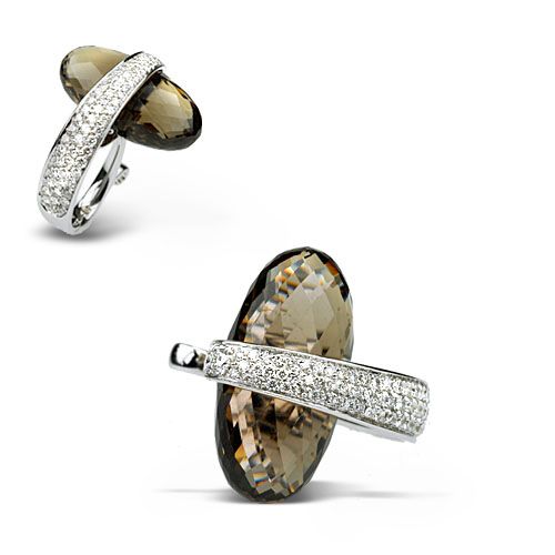 Io Si Faceted Smoky Quartz And Diamond Ring By Scavia Jewelry Rendering Metal Jewelry Bling Earrings