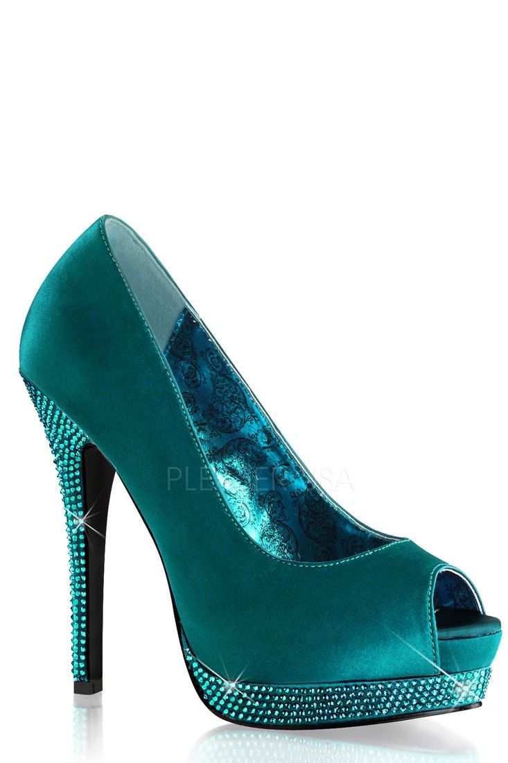 Turquoise Peep Toe Rhinestone Platform 