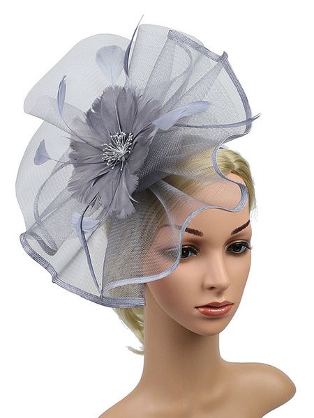 Chapeau Fascinator Femmes Gris Fleur Lin Plume Vintage Accessoires Cheveux Halloween