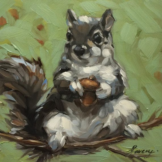 8X10 PRINT OF PAINTING RYTA EASTER BLACK CAT SQUIRREL TABBY BUNNY RABBIT SPRING