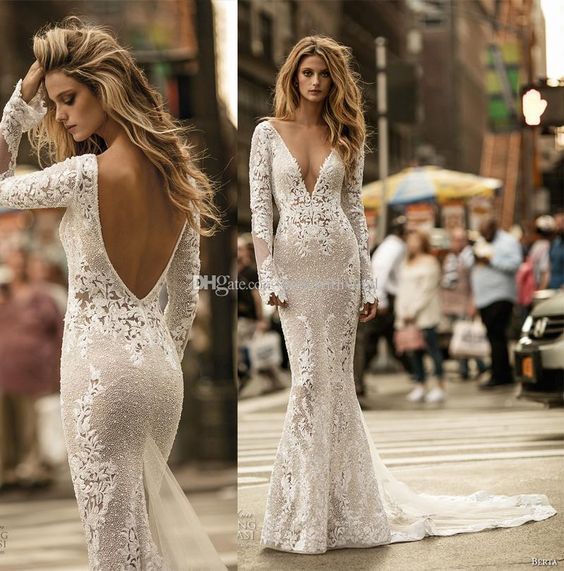 Long Sleeve Beaded Wedding Gown