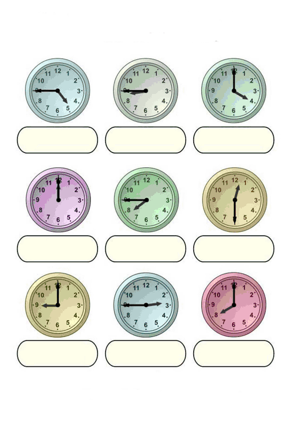 Actividades Imprimir Escribe Las Horas Del Reloj 1 Aprender La Hora Actividades De Geometría Reloj Para Niños