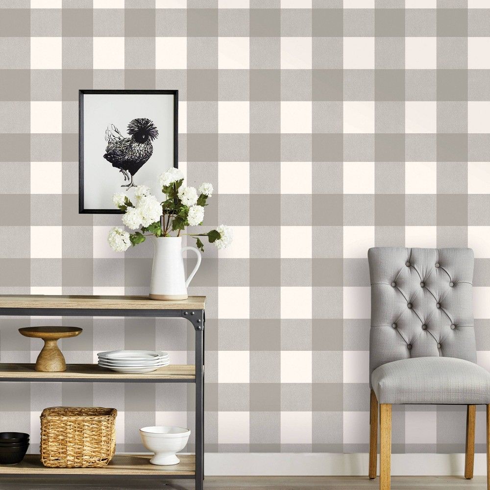 Buffalo Plaid Peel Stick Wallpaper Gray Threshold In 2020 Peel And Stick Wallpaper Plaid Wallpaper Home Decor