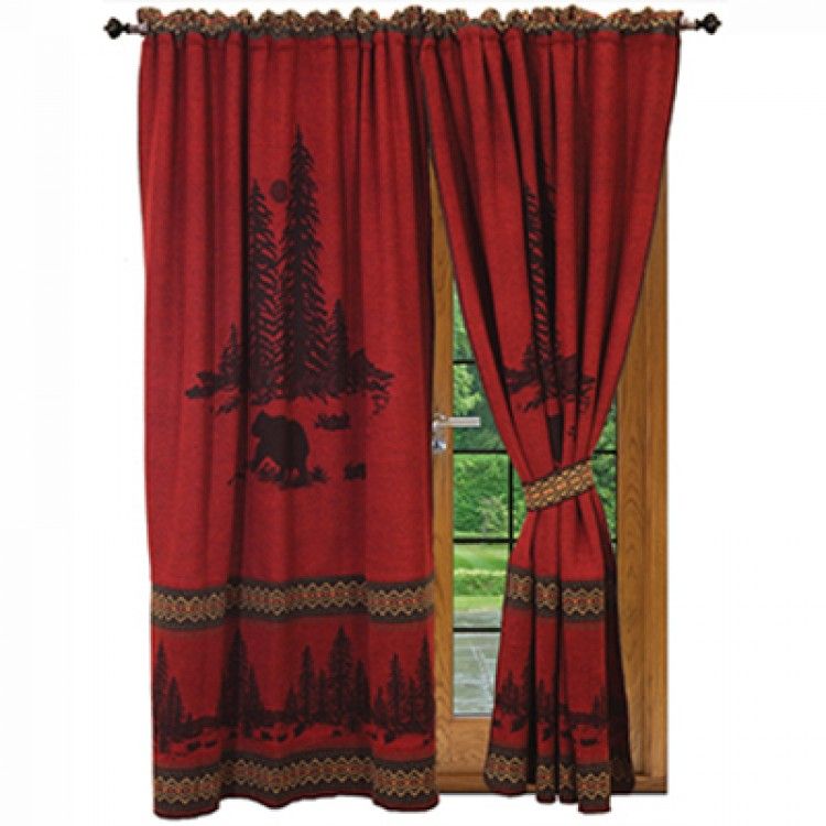 Wooded River Bear Drapery | Cabin style homes, Red ...