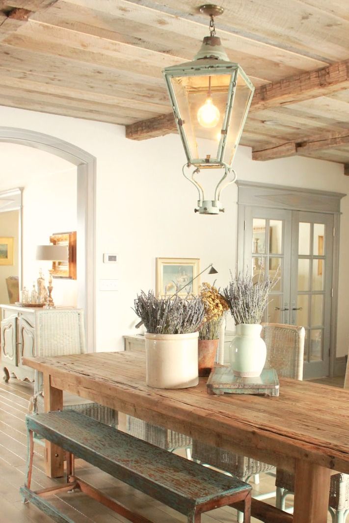 8 French Country Kitchen Decorating Ideas With Blues Greens Decor French Country Decor In Dining Room With Rustic Farm Table Aqua Lavender And Provence Accents