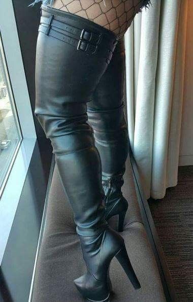 black thigh high boots heel