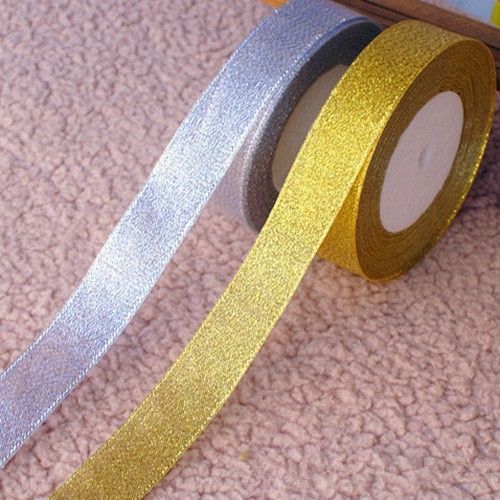 W1 2cm Gold Thread Ribbon With Silver Organza Flower Decoration W1 2cm Gold Thread Ribbon With Silver Organza Flower Decoration Gift Ng Party Bouquet Sparking Webbing Glitter Belt Pinterest Flowers