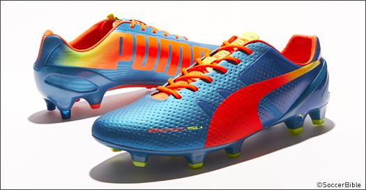 puma orange and blue football boots