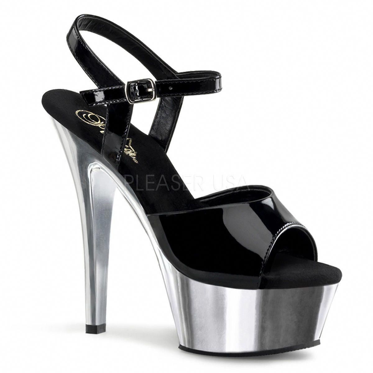 6" schwarz Silver Platforms Stripper Sandales Pole Dance Class Heels ... 6