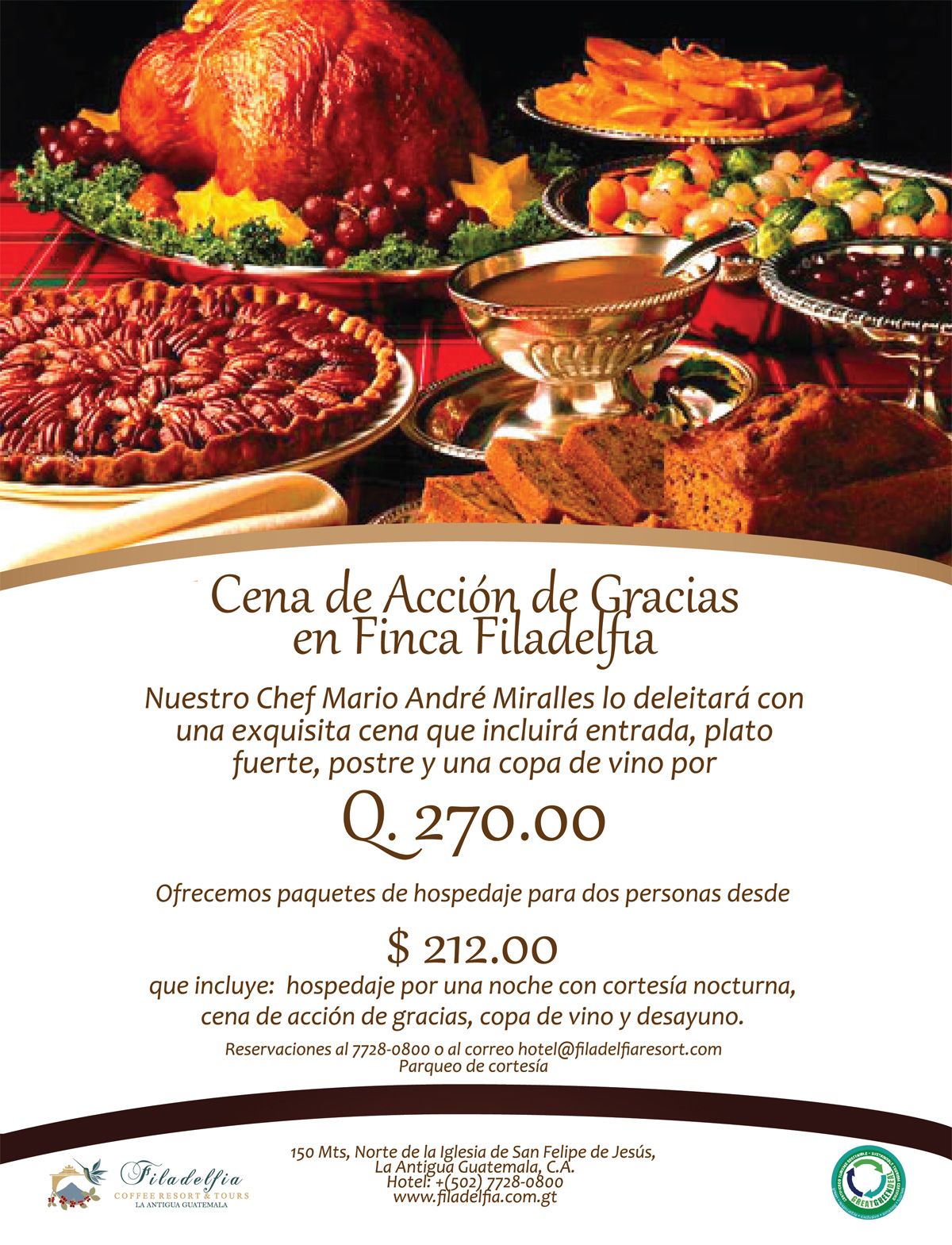 CENA DE ACCION DE GRACIAS 28 DE NOVIEMBRE ¡Nuestro Chef Mario André