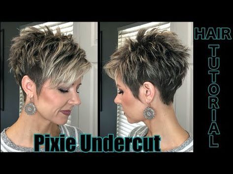 Undercut Pixie Timed Hair Tutorial - YouTube Pixie Haircut For Thick Hair, Short Hair Pixie Cuts, Undercut Pixie Haircut, Short Choppy Hair, Short Hair Cuts For Women, Haircut Short, Curly Undercut, Curly Hair, Choppy Bob