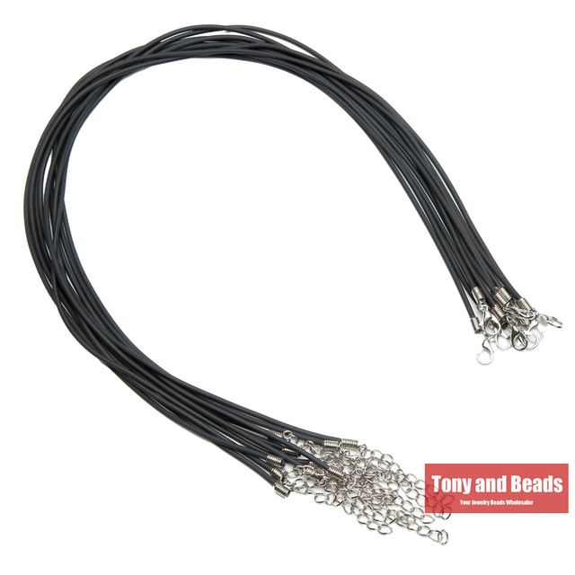 (10Pcs=1lot ! ) Free Shipping Black Rubber Leather Cord Chain Necklace