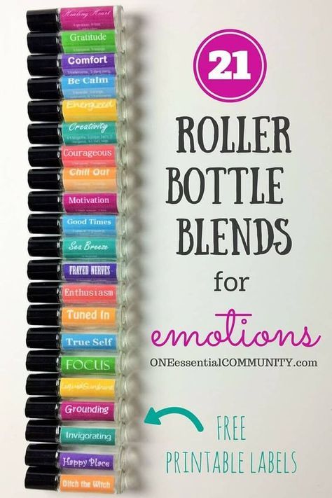 21 Roller Bottle Recipes for Emotions (FREE PRINTABLE LABELS} | Essential oil roller bottle ...