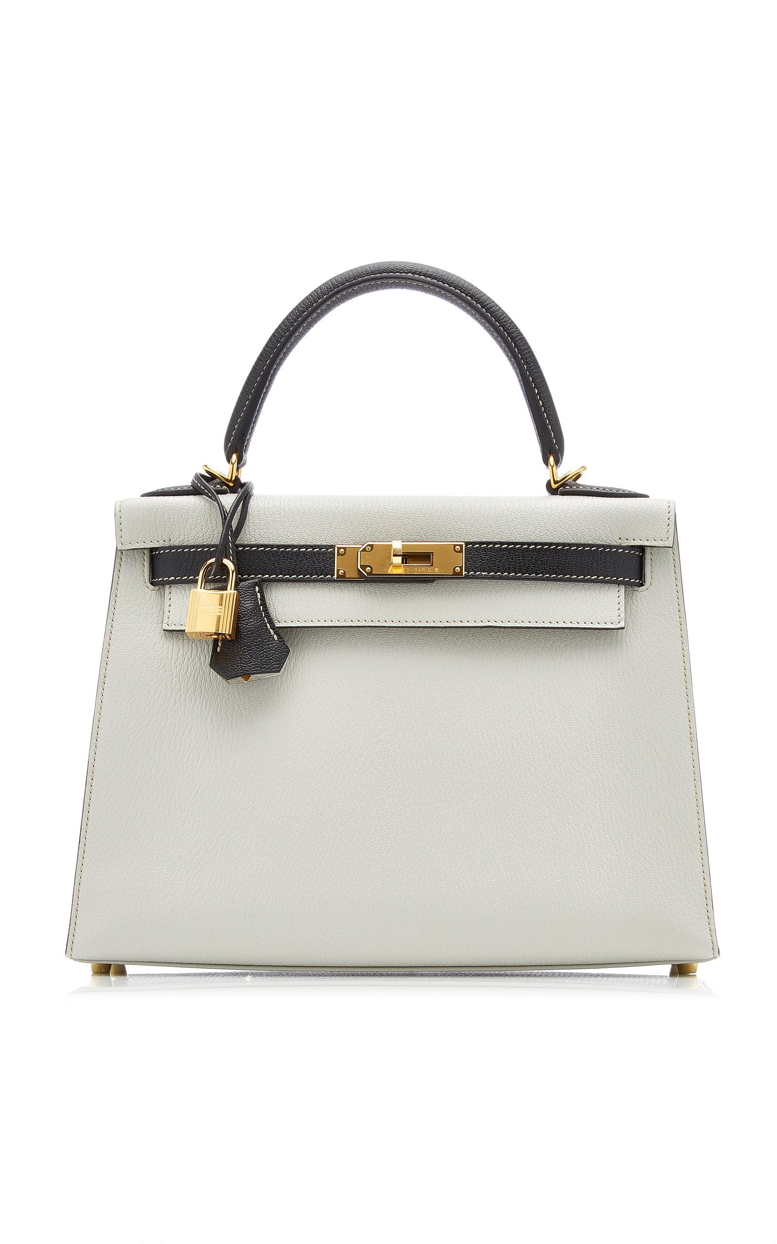 Hermes 28cm Gris Pearl And Black Chevre Leather Birkin Bag By Hermes Vintage By Heritage Auctions Moda Operandi In 2021 Birkin Bag Birkin Bags