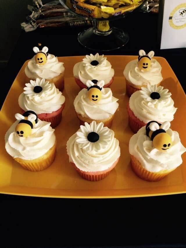 Cute cupcakes at a bumble bee themed baby shower party! See more party ...