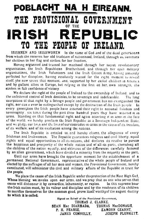 In English /& Irish Poster A4 1916 the Proclamation of the Irish Republic