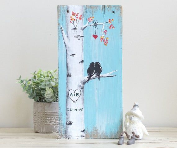 Señales de madera rústica recuperadas madera arte amor arte abedul árbol aspen árbol pintura madera 5o aniversario regalo personalizado regalo de boda para la pareja