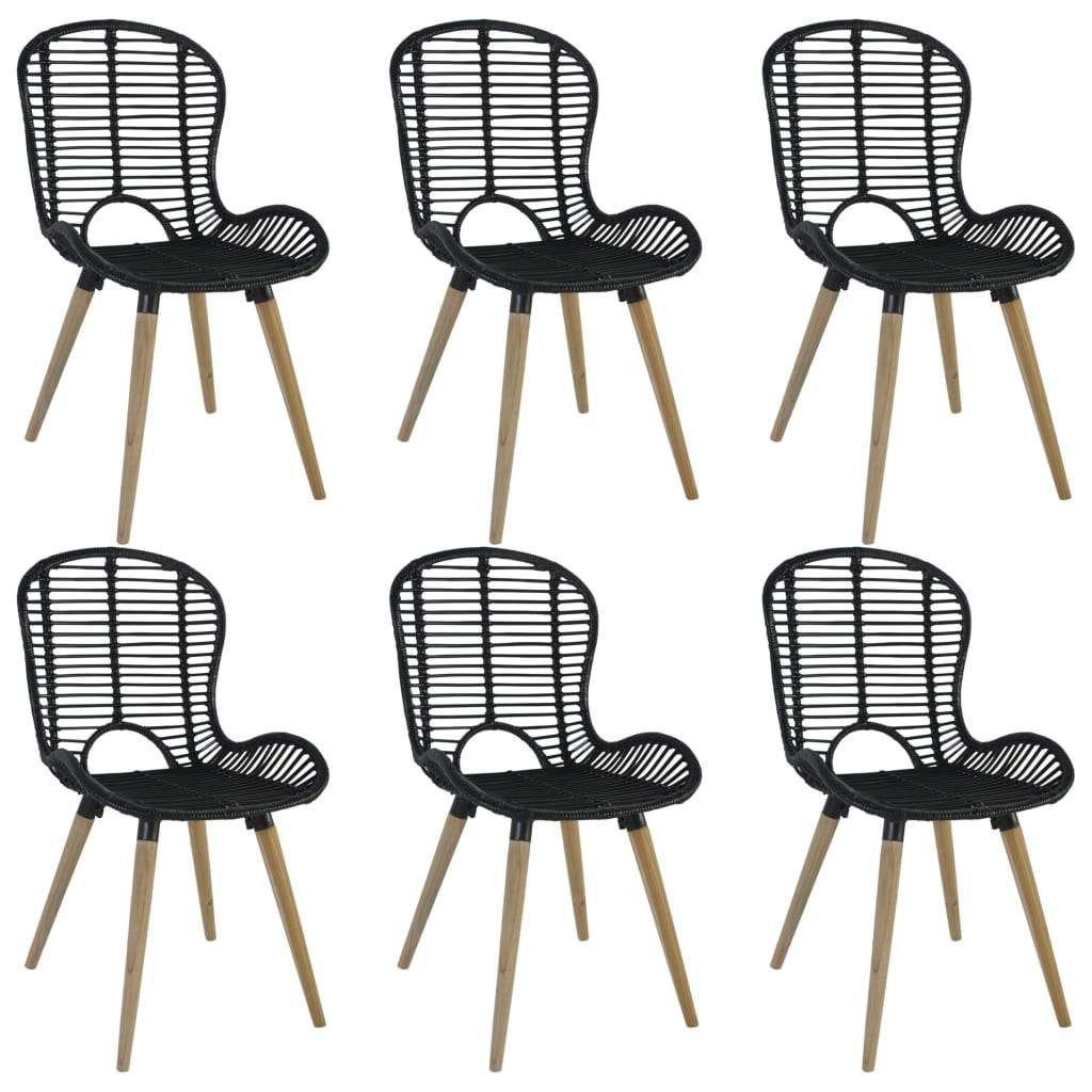 ZNTS Dining Chairs 6 pcs Black Natural Rattan 275838