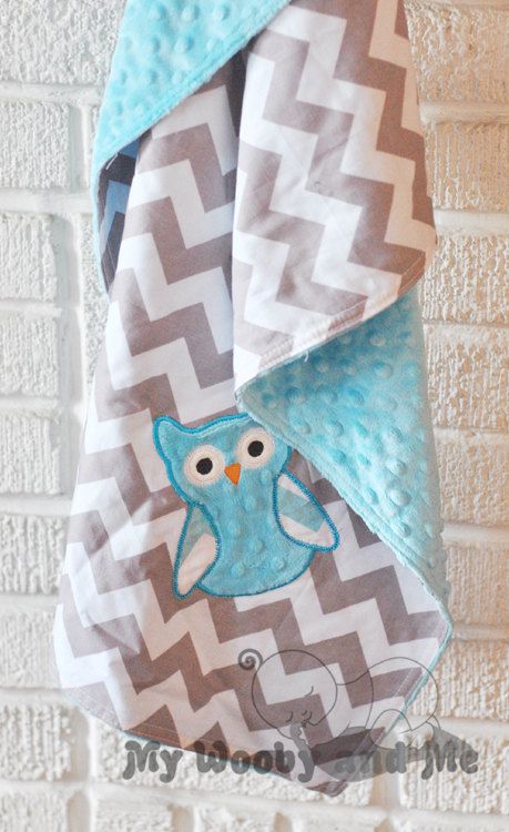 turquoise minky dot baby blanket Grey chevron
