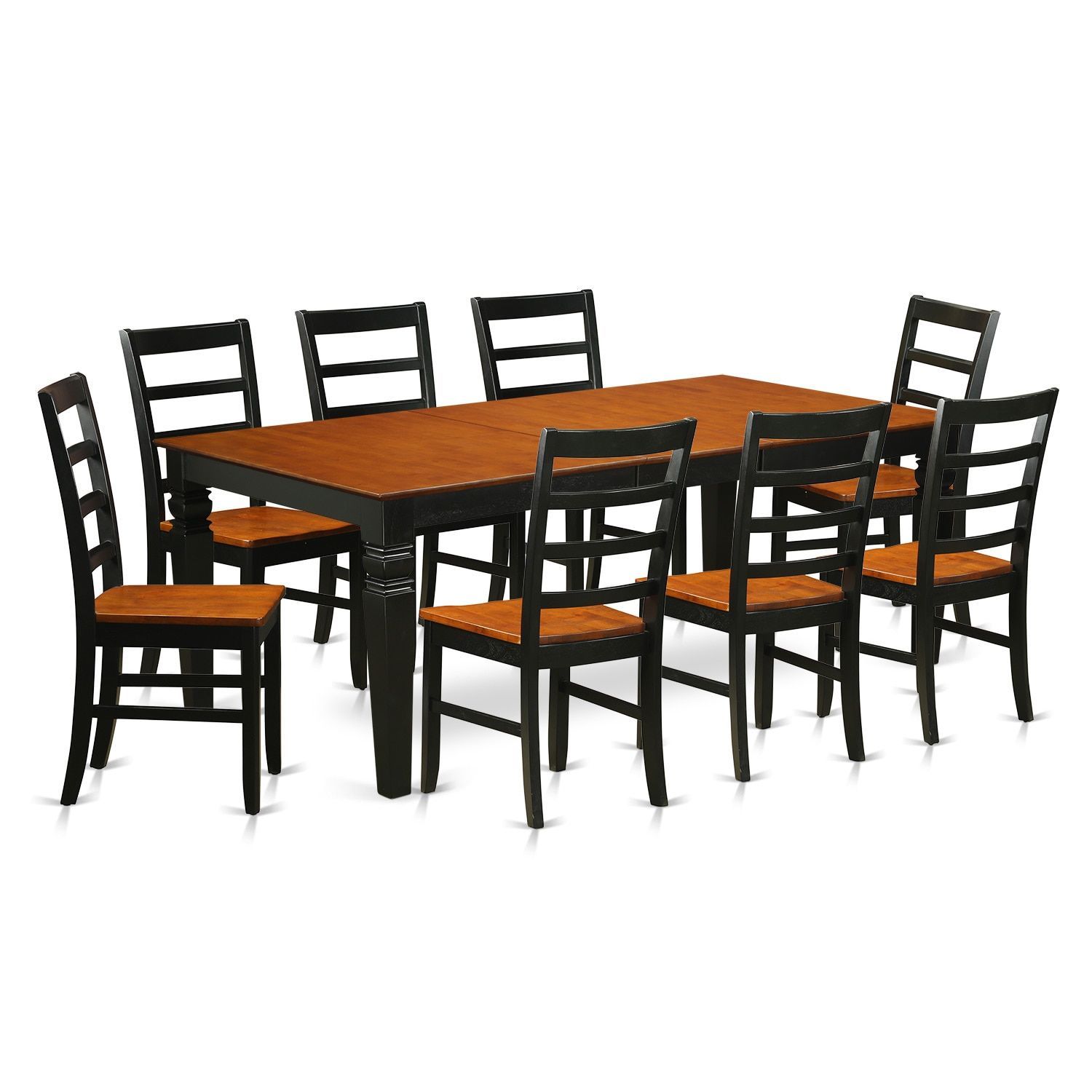 logan 9 piece black and cherry finish dining table and chairs set