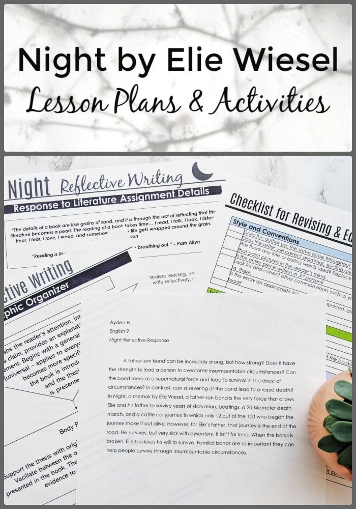 Night by Elie Wiesel Lesson Plans and Activities. Projects such as a ...